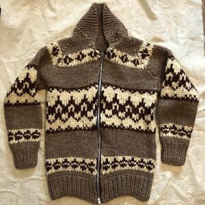 Vtg Cowichan Wool Sweater Hand Knit Hand Made YKK Zipper Sz Small / XS